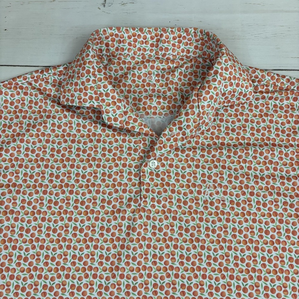 Rhoback Polo Shirt Mens 3XL Georgia Peach Fruit Allover Print Golf Performance